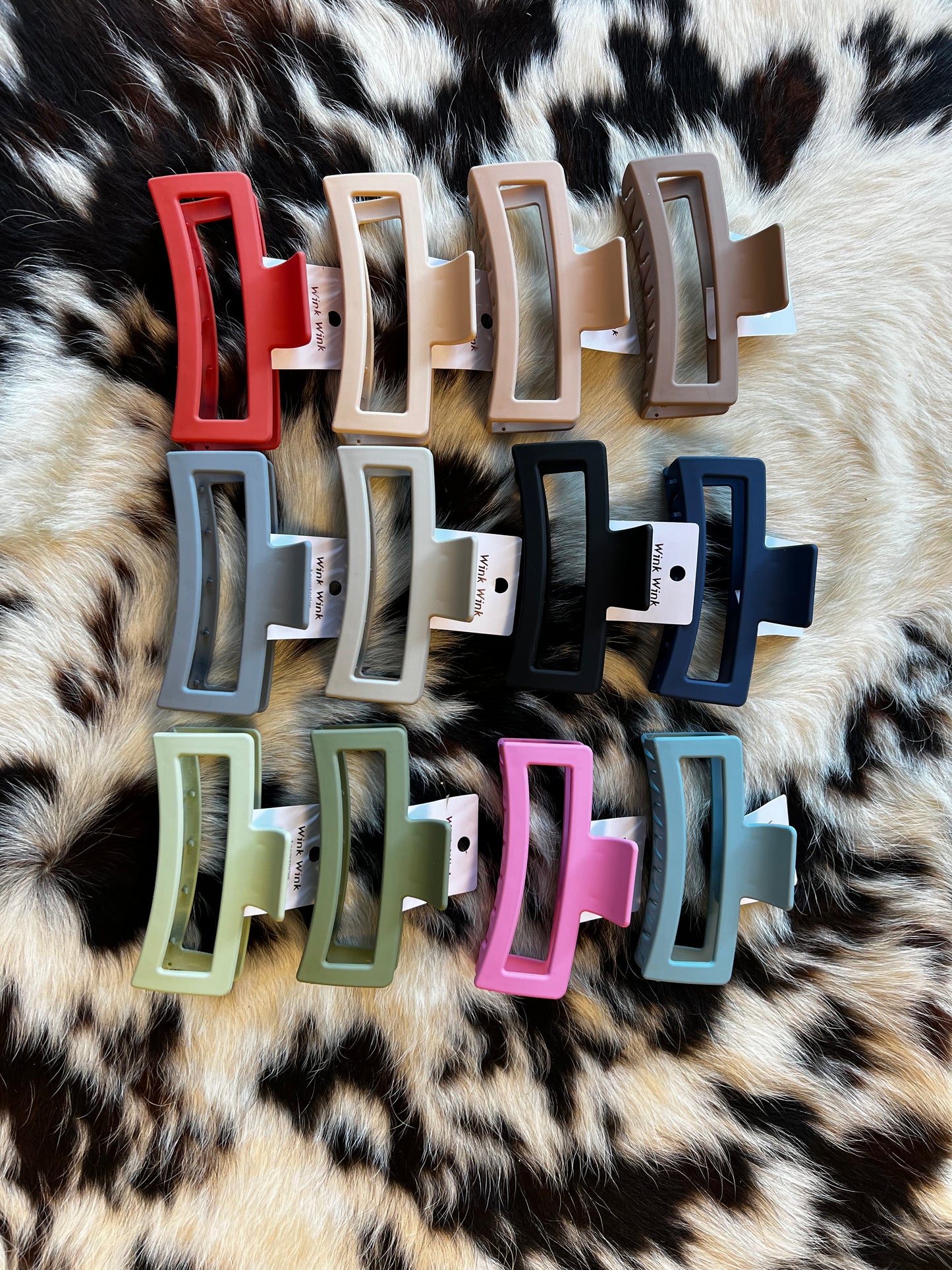 Real Cowhide Claw Clips - Bullskull/Aztec