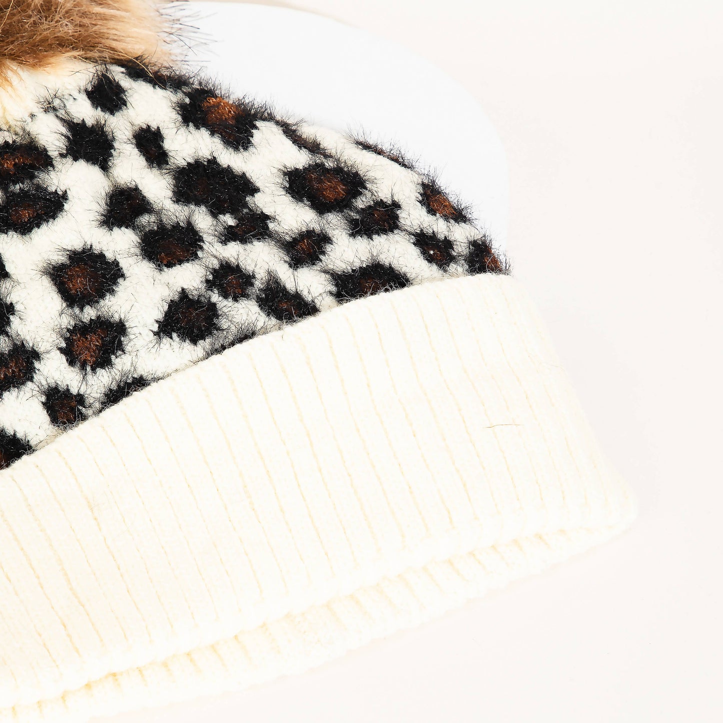 Leopard Print Knitted Pom Beanie