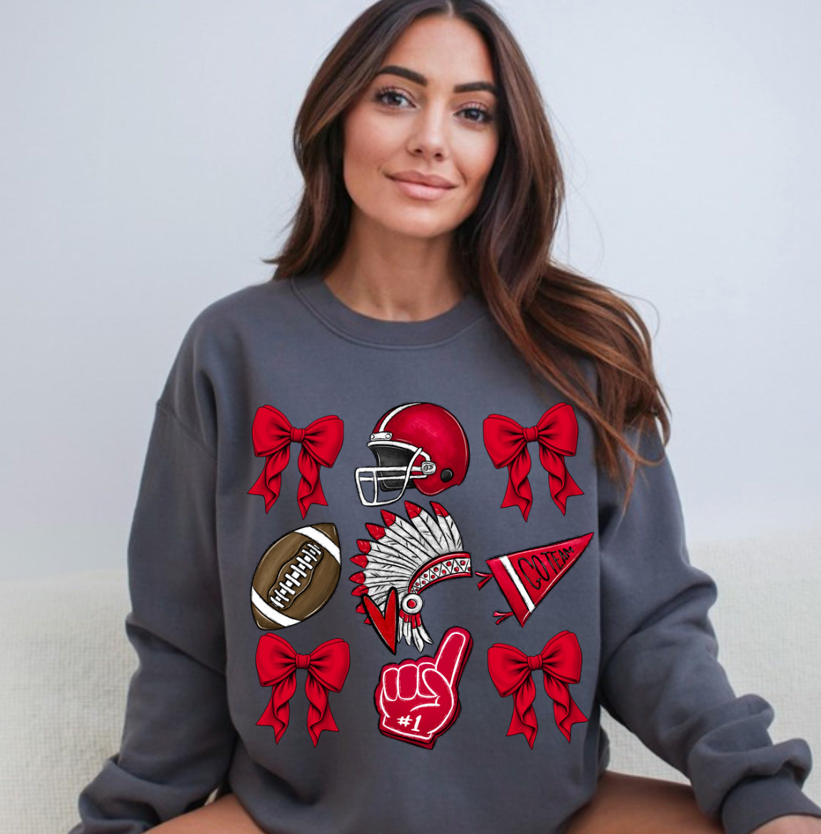 Football Bows Sweatshirt - Red