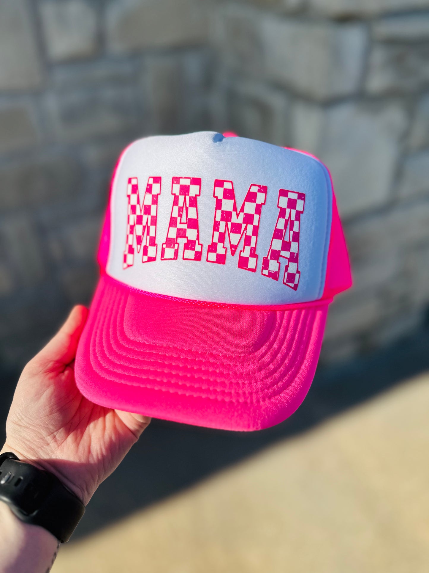 Pink Checkered Mama - Foam Trucker