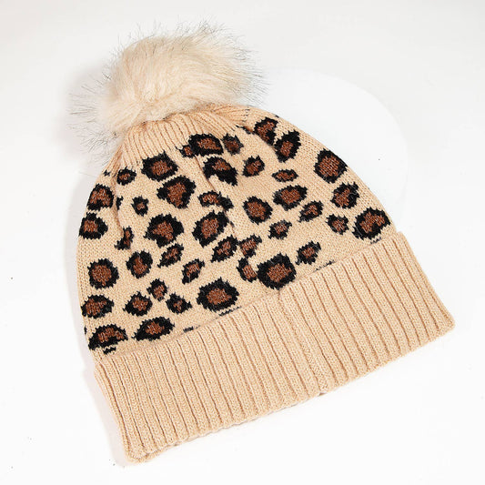 Leopard Print Pom Beanie