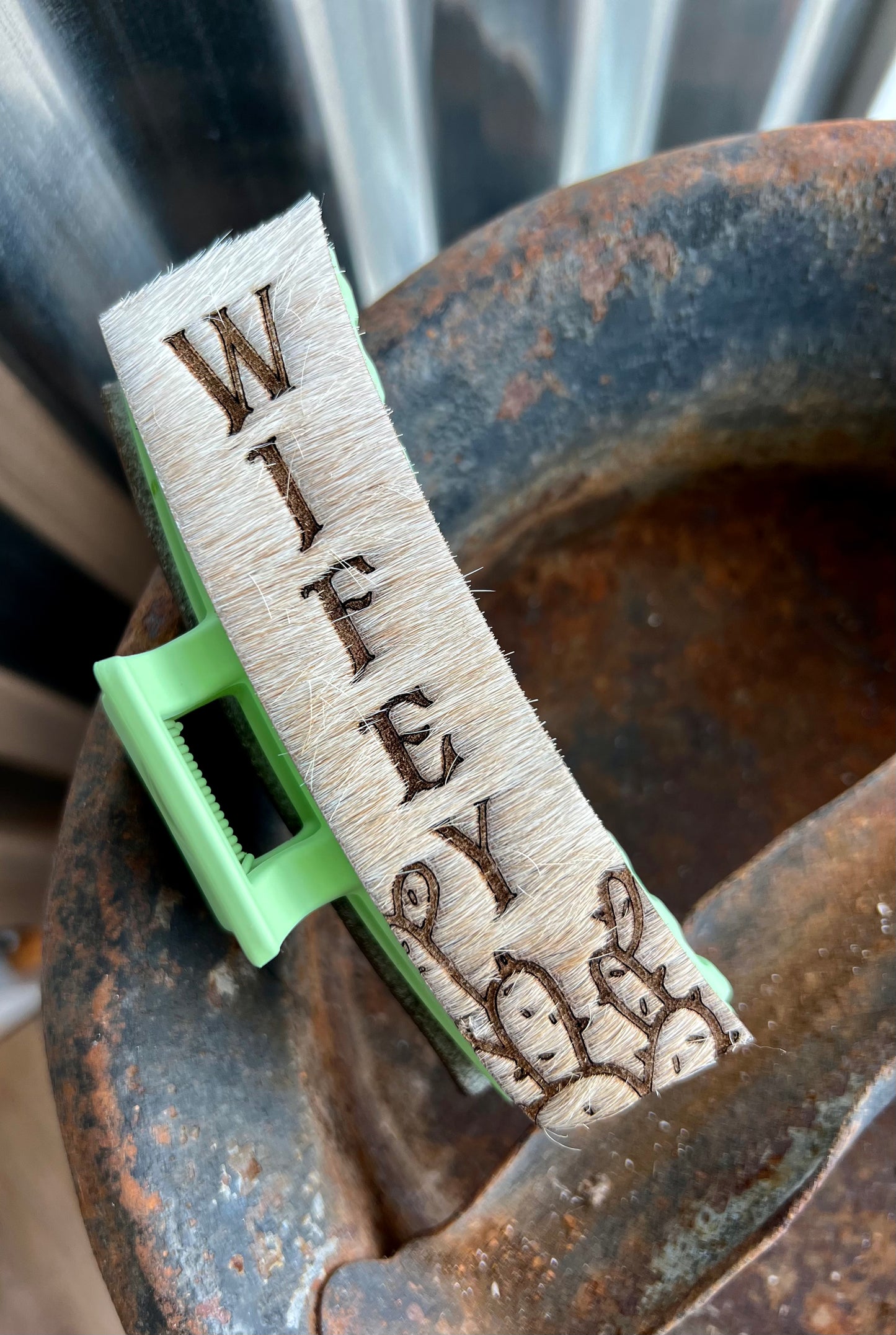 Real Cowhide Claw Clips - Wifey/Desert Cactus